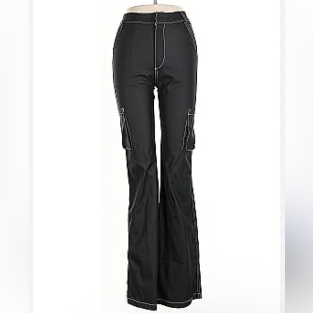 The Kript Black Faux Leather Cargo Pants Size Large